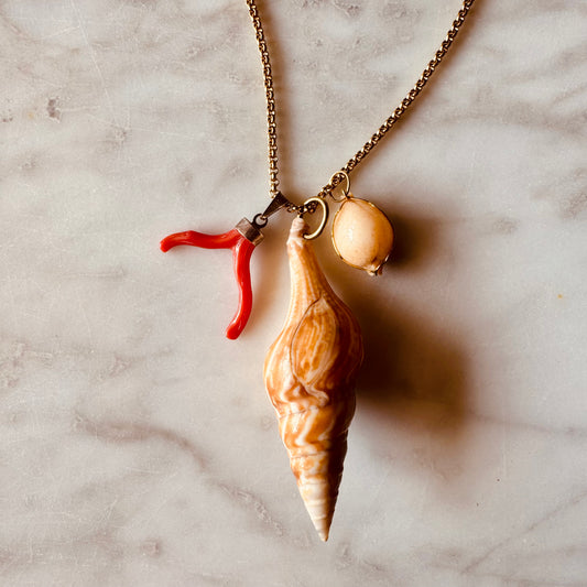 NECKLACE CORAL SHELL LIGHT BROWN