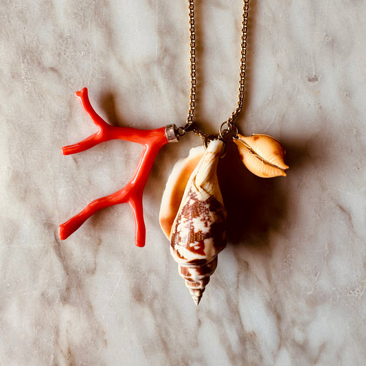 NECKLACE CORAL SHELL WHITE BROWN