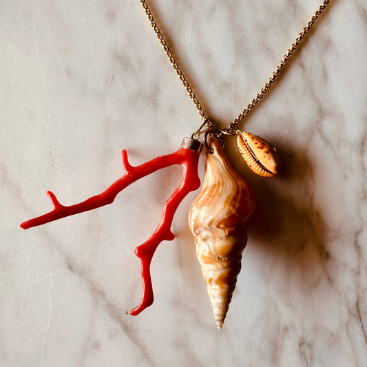 NECKLACE CORAL SHELL LIGHT BROWN L